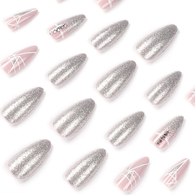 Artful nail extensions with glitter and geometric designs Kalsten