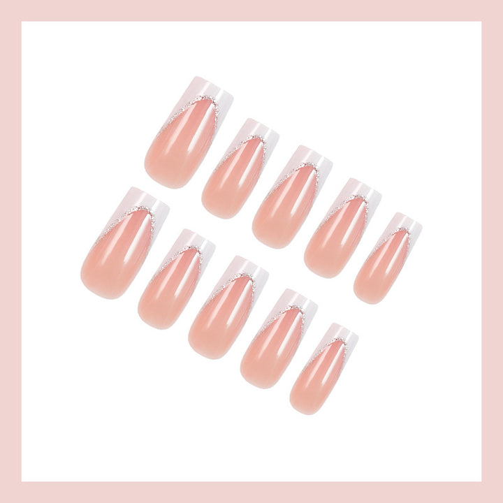Artificial nail set with elegant French tip and glitter accents Kalsten