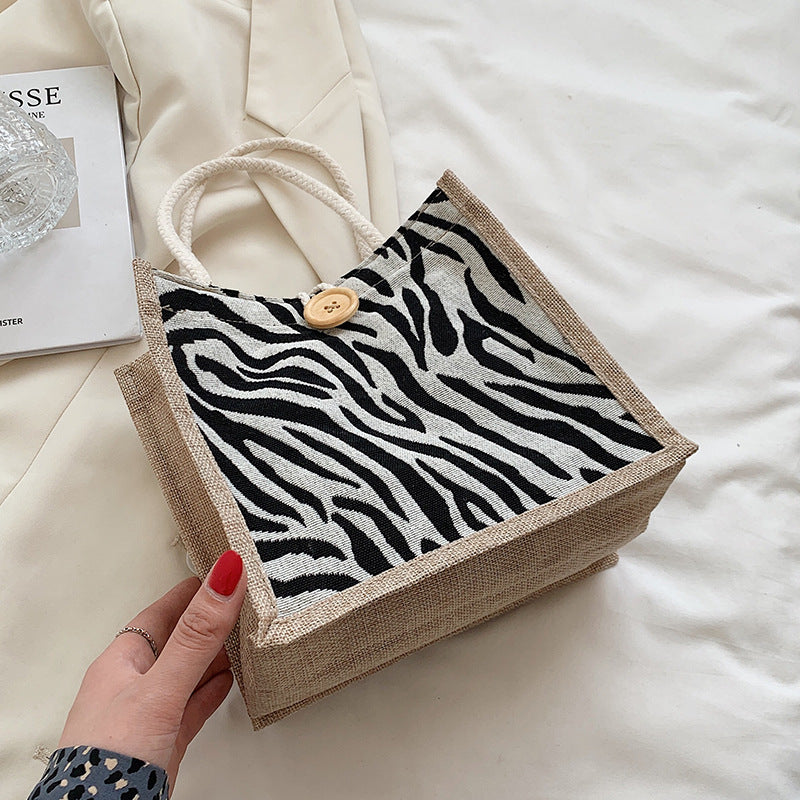 Houndstooth Patterned Canvas Tote Bag