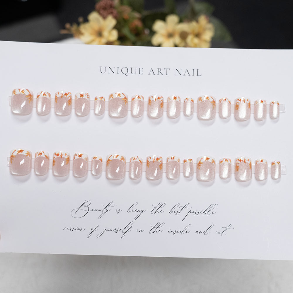 Autumn-Inspired Floral Press-On Nail Art
