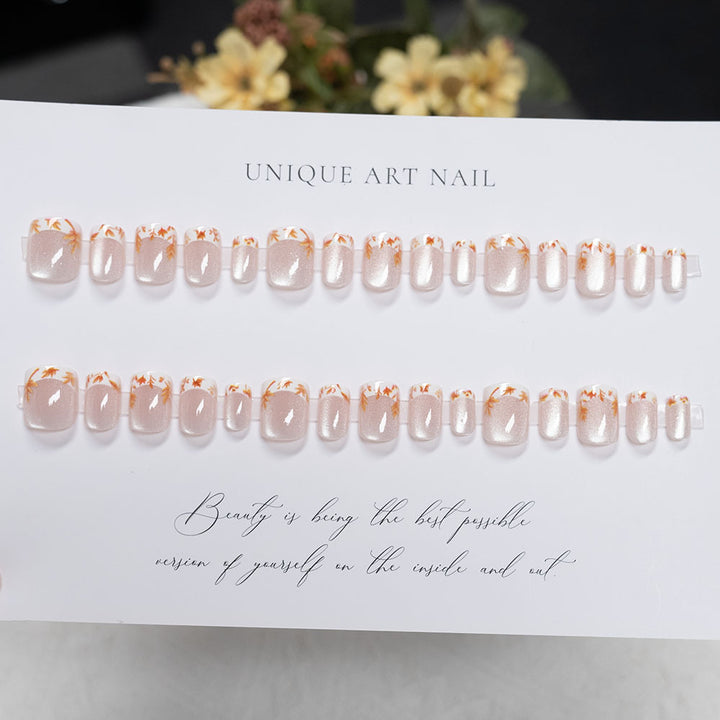 Autumn-Inspired Floral Press-On Nail Art