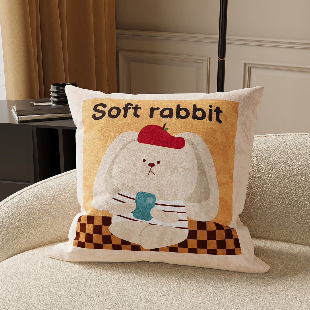 Decorative Striped Cotton-Linen Throw Pillow Cover with Playful Black Cat Motif