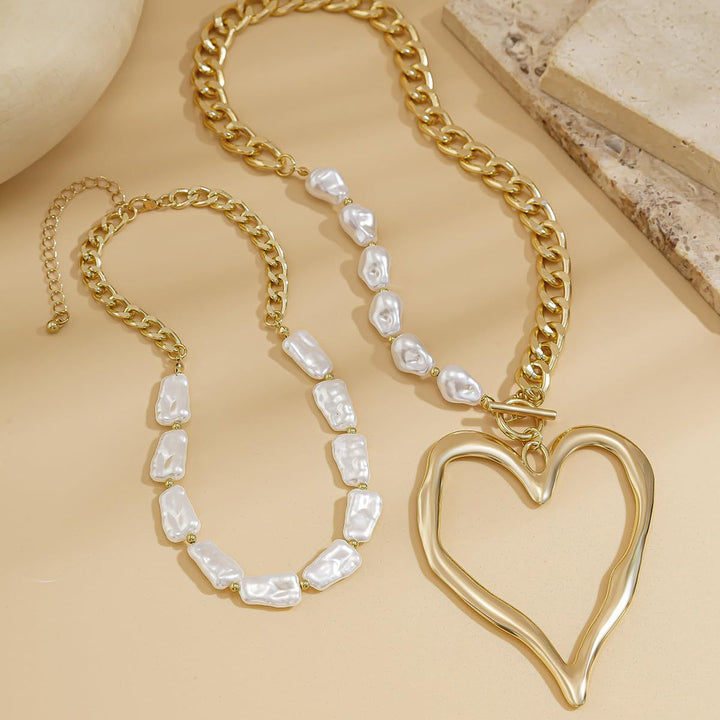 Statet Heart and Pearl Chain Necklace Kalsten