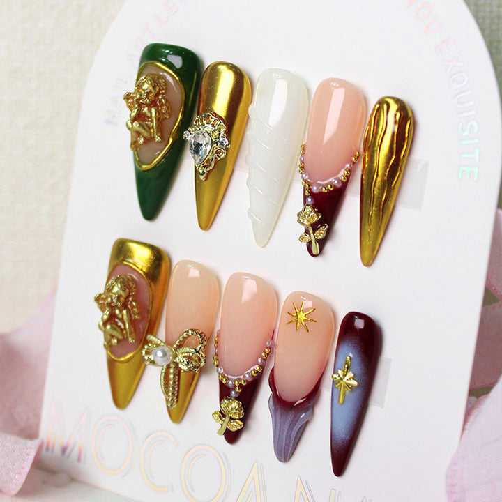 Artificial nail set with glamorous decorations and elaborate details Kalsten
