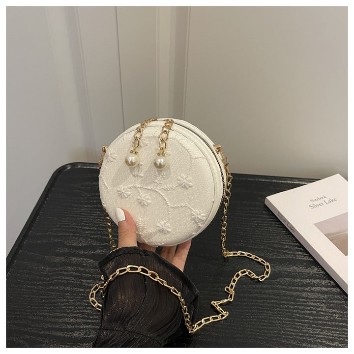 Elegant Embroidered Round Crossbody Bag