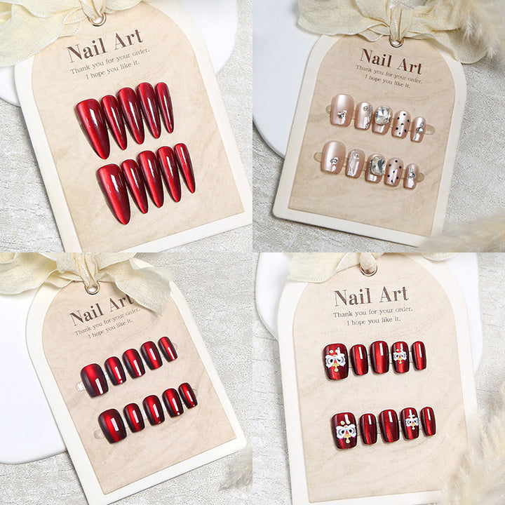 Elegant Rhinestone-Embellished Press-On Nail Art