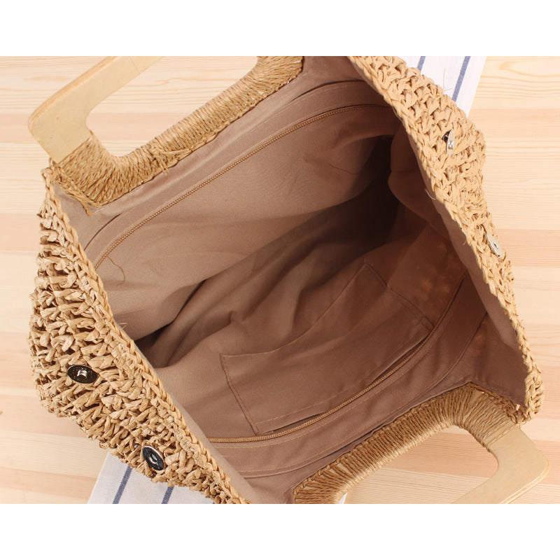 Macrame Tote Bag with Elegant Wooden Handle Kalsten