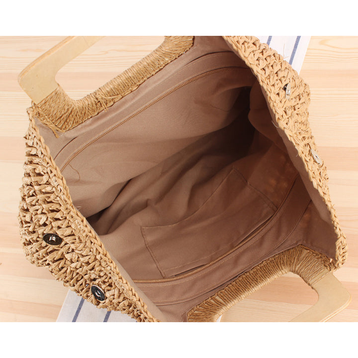 Macrame Tote Bag with Elegant Wooden Handle Kalsten