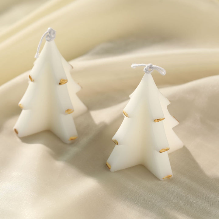 Hand-Poured Sculptural Pine Tree Decorative Soy Candle with Gold Leaf Accents and Cotton Wick