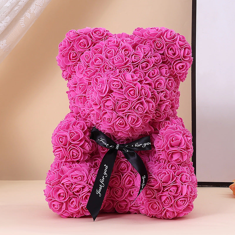 Handcrafted Rose-Foam Teddy Bear Gift Sculpture With Heart Accent