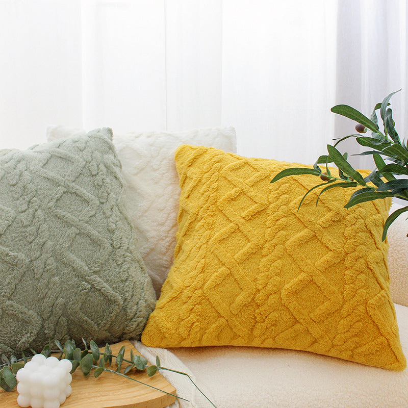 Square living cushion made of teddy boucle with raised diamond texture Kalsten