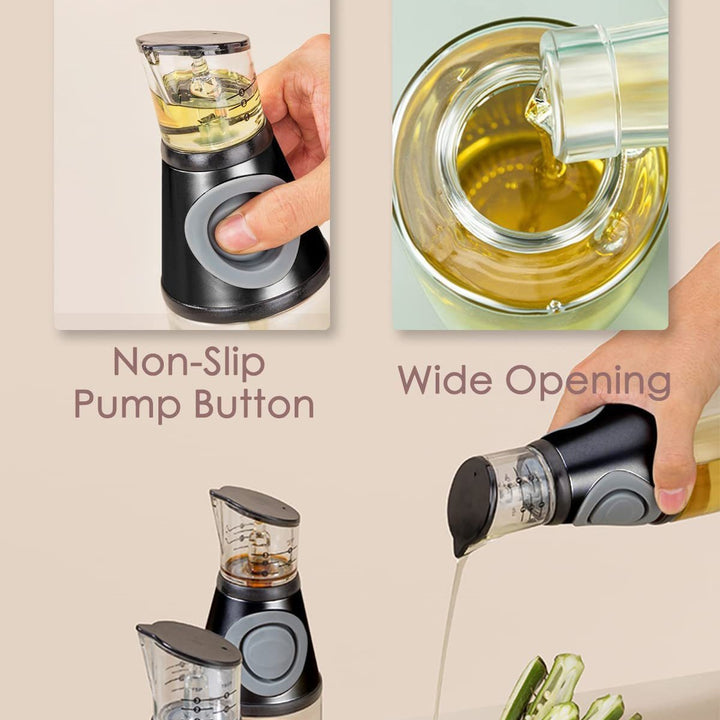 Compact Measuring Oil Dispenser With Built-In Pump And Drip-Free Spout