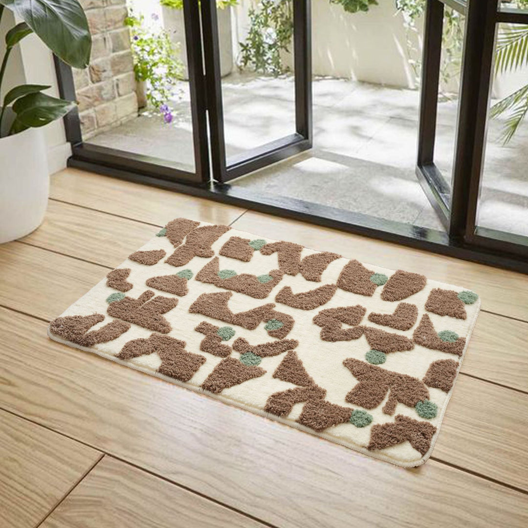 Tufted bathroom mat in abstract leopard pattern with soft high pile Kalsten