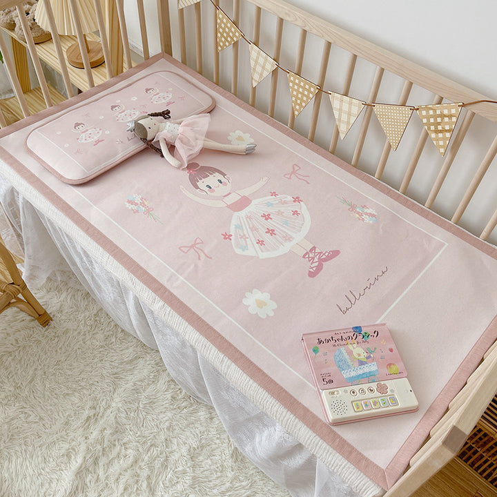 Padded baby crib mattress with good night print, non-slip bottom and wipeable cover