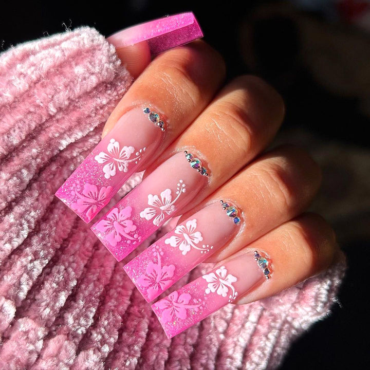 Artistic long nails in floral design Kalsten