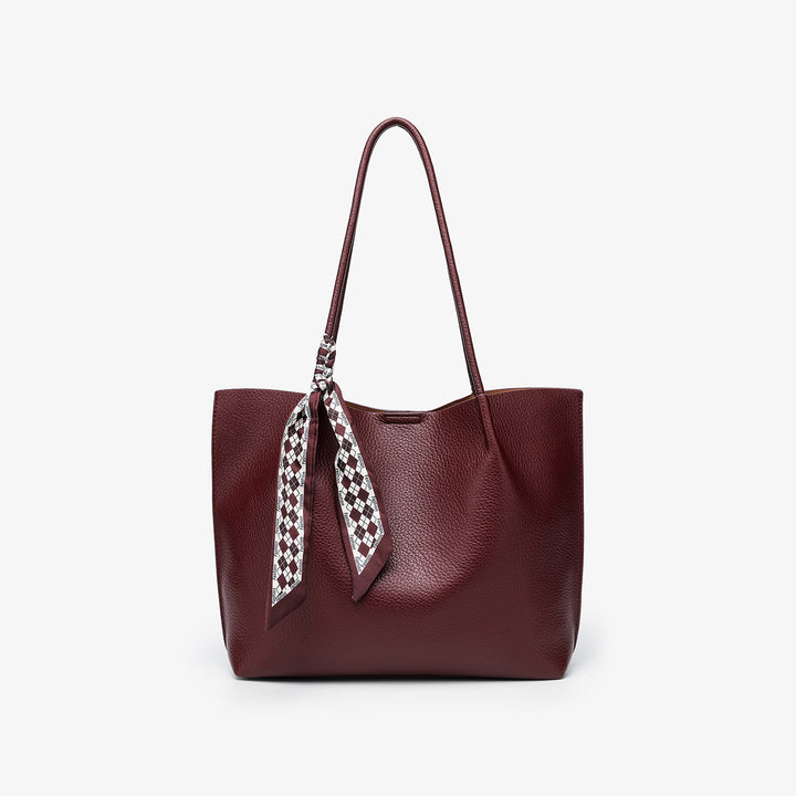 Chic Leather Tote Bag with Decorative Scarf
