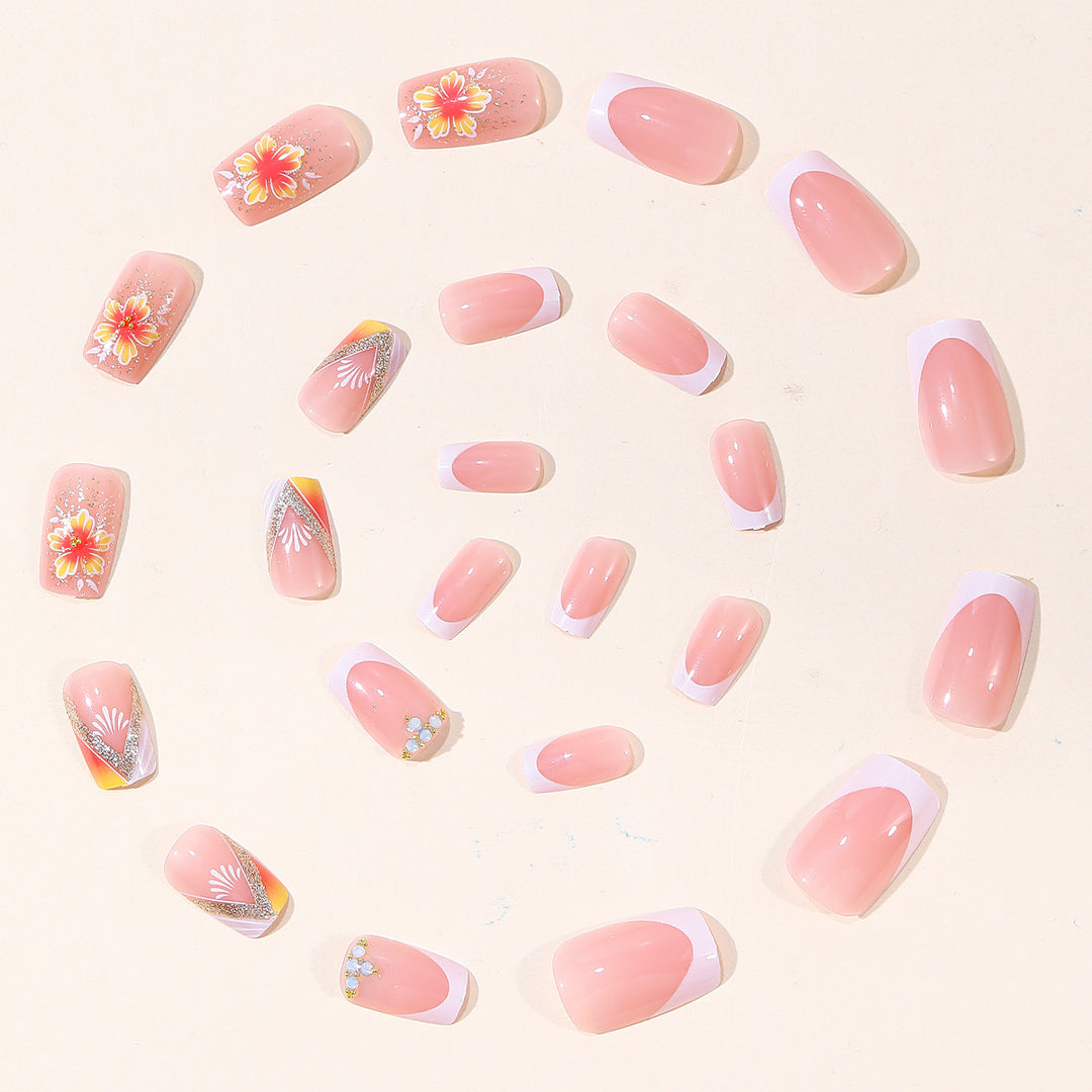Elegant Floral French Tip Nail Art Kalsten