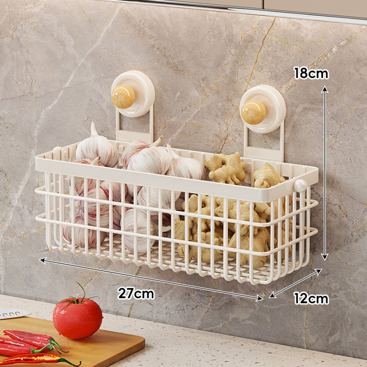 Wall-Mounted Suction Metal Wire Kitchen Storage Basket