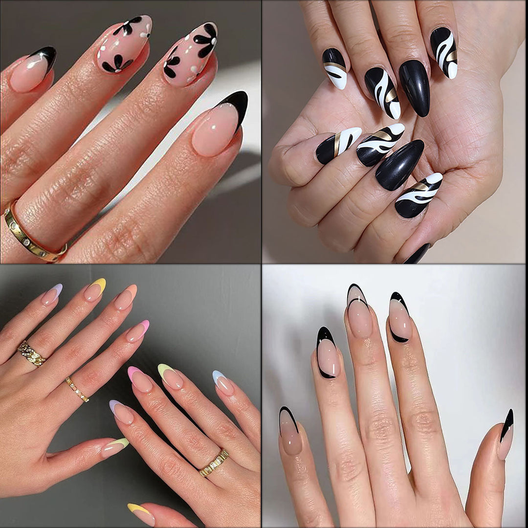 Elegant Stiletto Press-On Nail Set with Geometric Accents