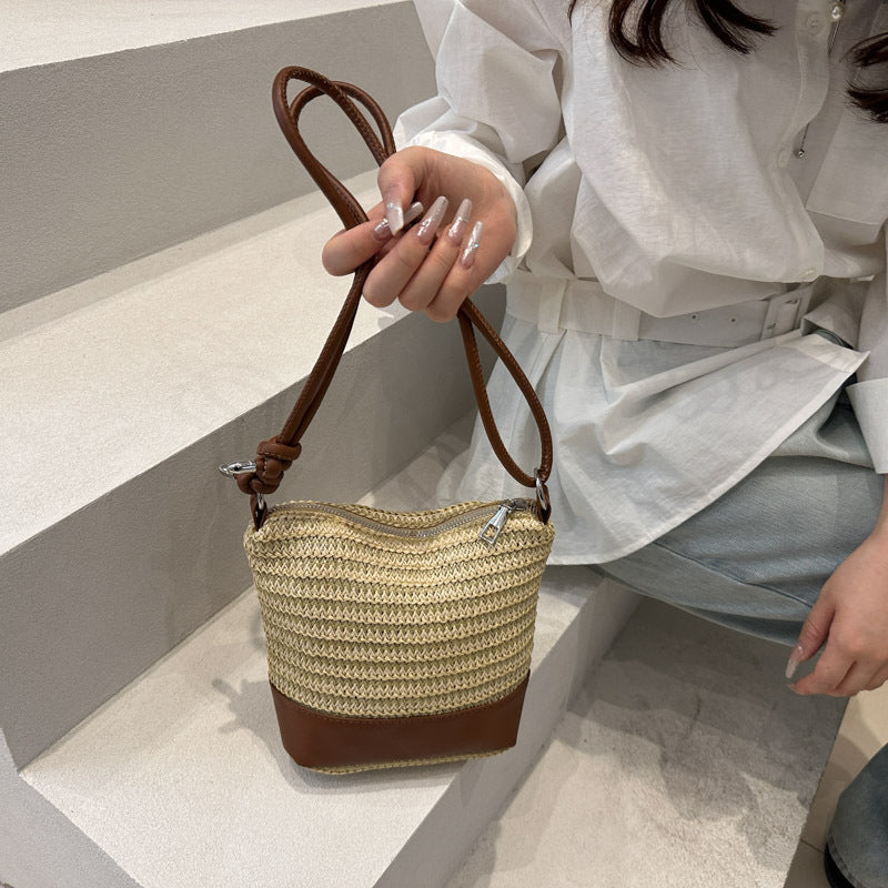 Woven Straw and Leather Crossbody Bag Kalsten
