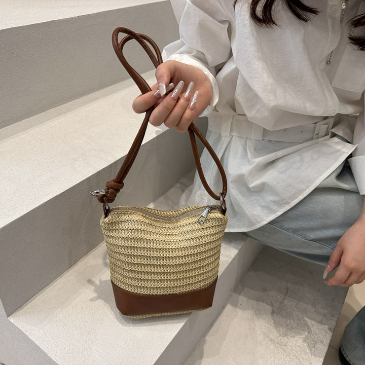 Woven Straw and Leather Crossbody Bag Kalsten