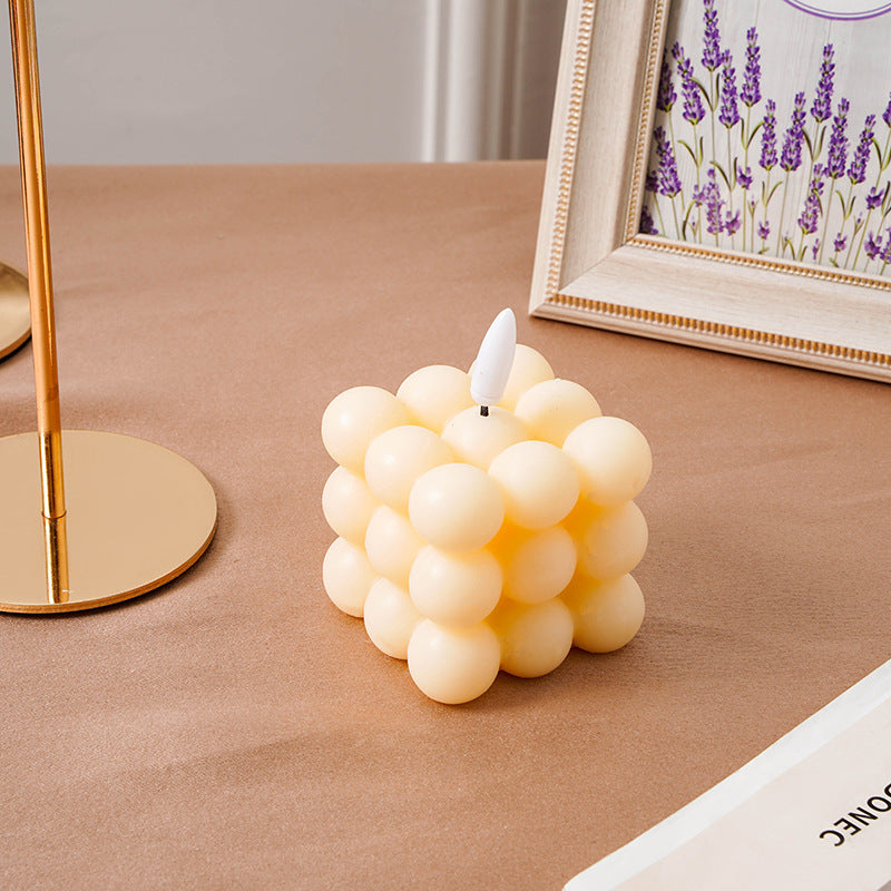 Bubble-Grid Cube LED Flameless Decorative Tabletop Candle Lamp