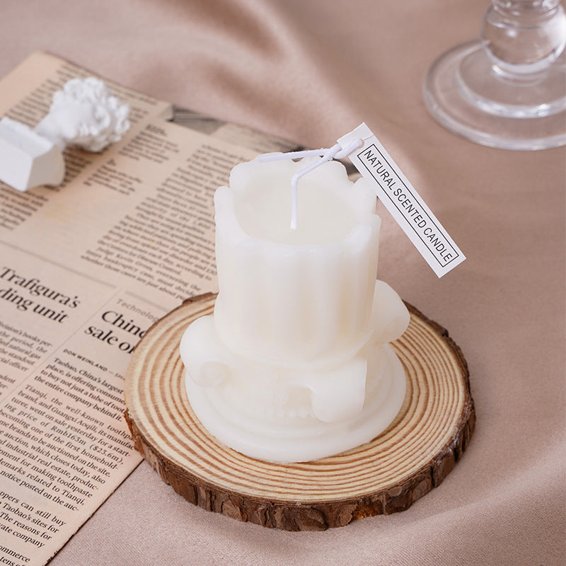 Hand-Poured Baroque Scroll Fluted Soy-Blend Decorative Pillar Candle