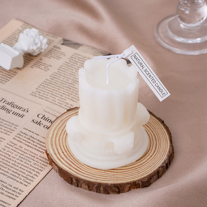 Hand-Poured Baroque Scroll Fluted Soy-Blend Decorative Pillar Candle