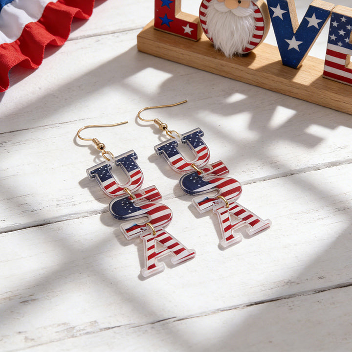 Ladies nan statement earrings with bow shape and American flag pendant Kalsten