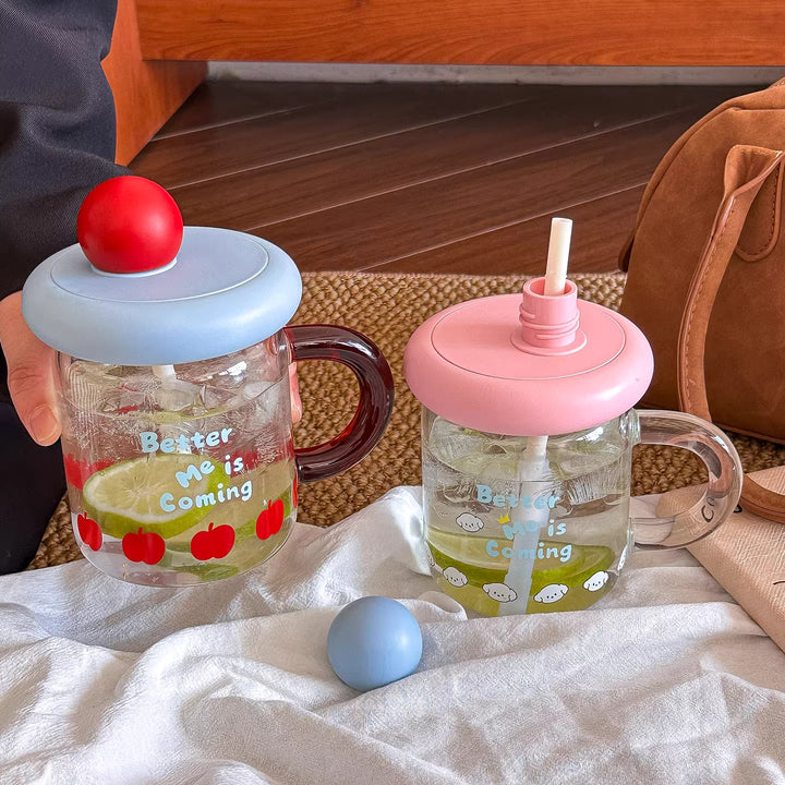 Women's glass drinking cup with silicone lid and integrated straw Kalsten