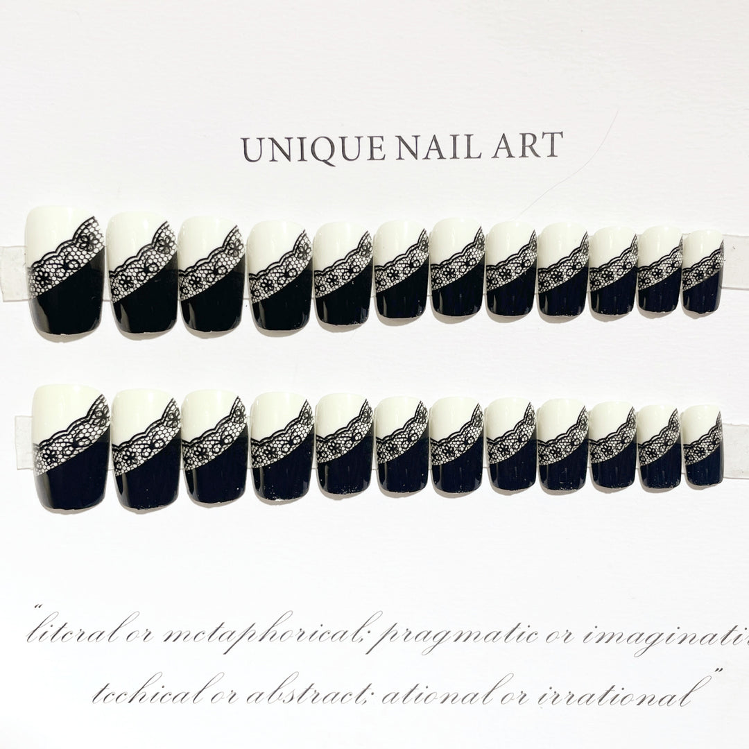 Elegant Lace and Colorblock Press-On Nail Set