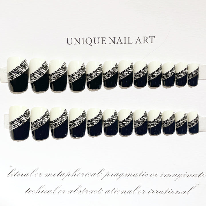 Elegant Lace and Colorblock Press-On Nail Set