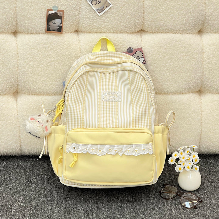 Stylish Striped Backpack with Decorative Accents Kalsten