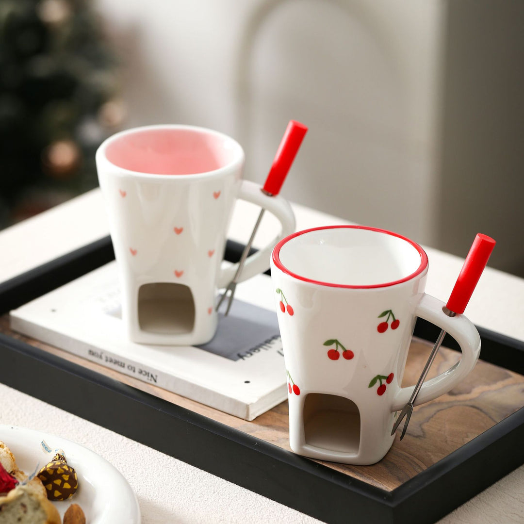 Ceramic mug with integrated tea strainer and silicone drinking straw