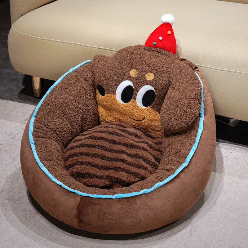 Plush Dog Bed Snuggle Nest for Small Dogs and Cats with Raised Edge