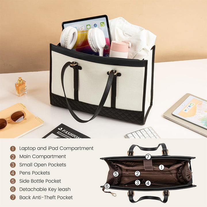 Stylish Quilted Tote Bag with Removable Cosmetic Compartment Kalsten