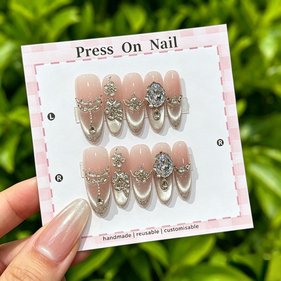 Artistic Press-On Nail Set with Floral and Patterned Designs