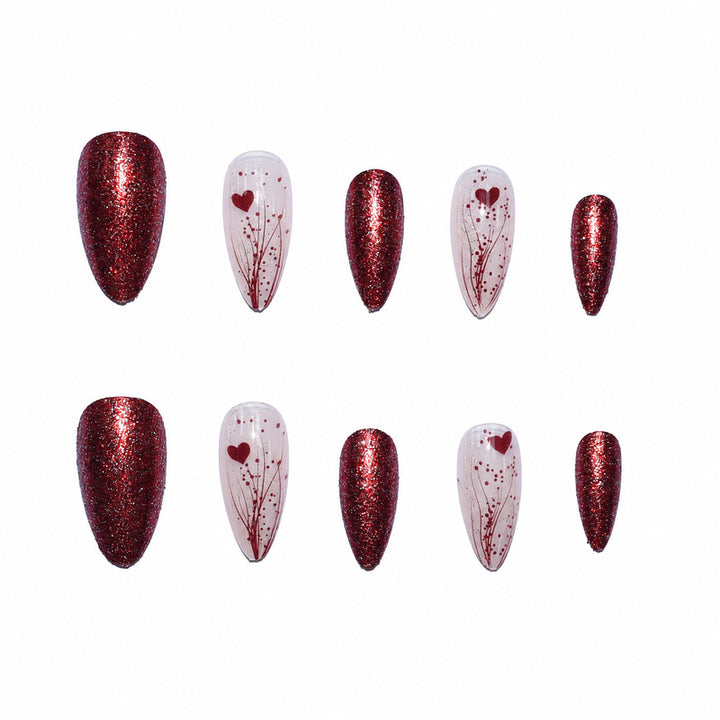 Luxury artificial nails with glitter and heart design Kalsten
