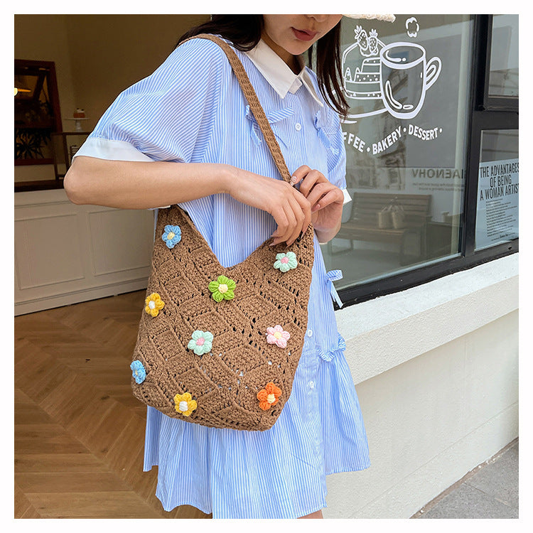 Floral Embellished Crochet Shoulder Bag Kalsten