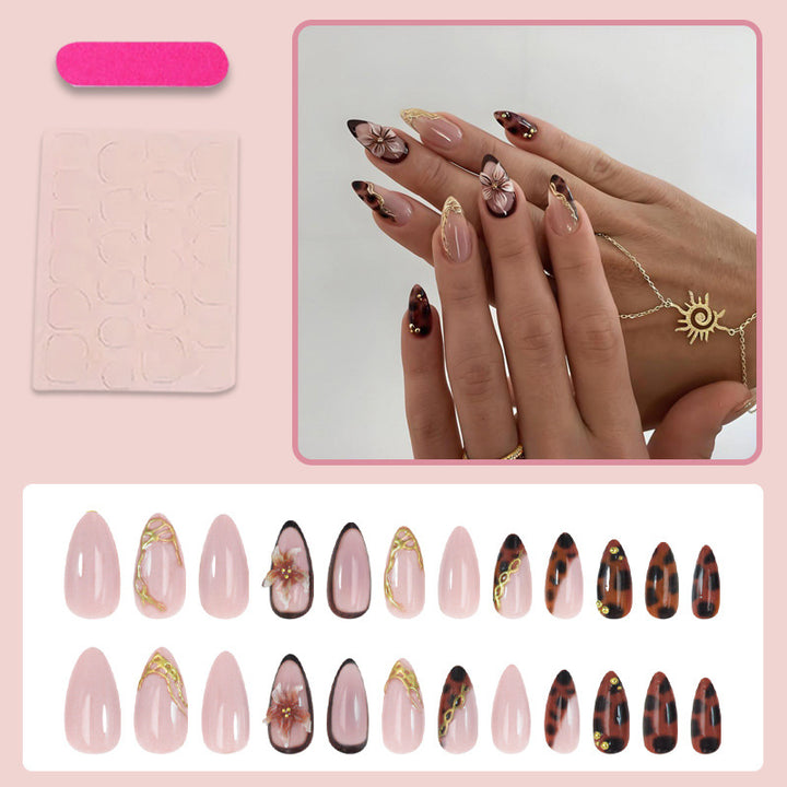 Artificial nail set with elegant floral accents and sparkling design Kalsten