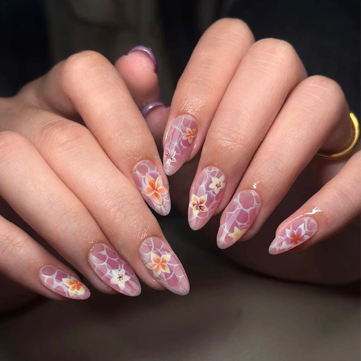 Artistic press-on nails with floral design Kalsten