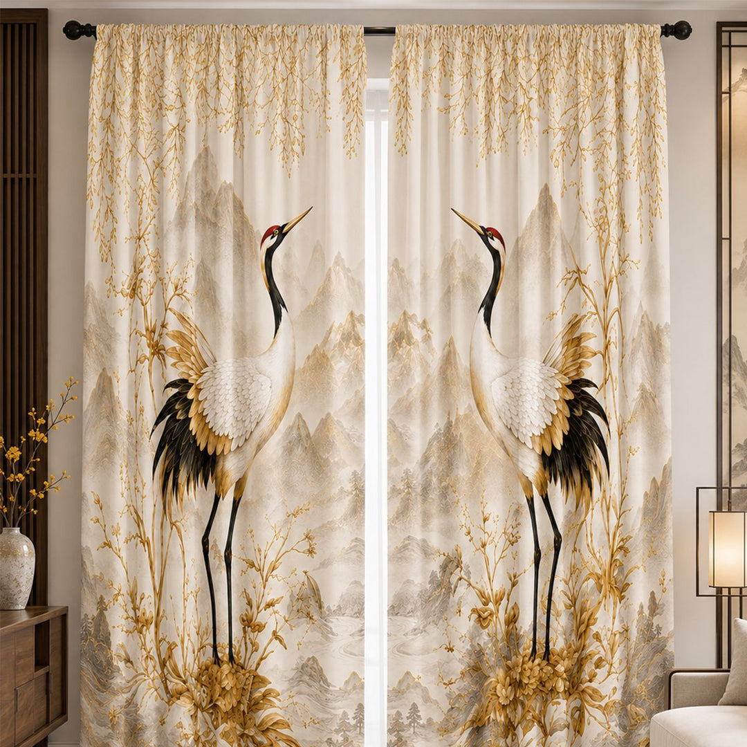 Artistic Bird-Themed Window Curtain