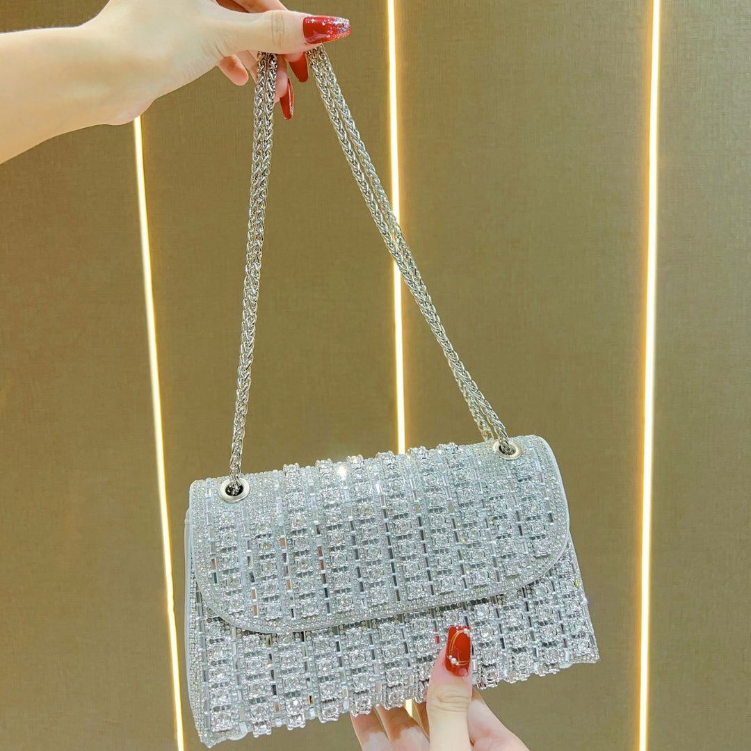 Rhinestone-Embellished Evening Shoulder Bag