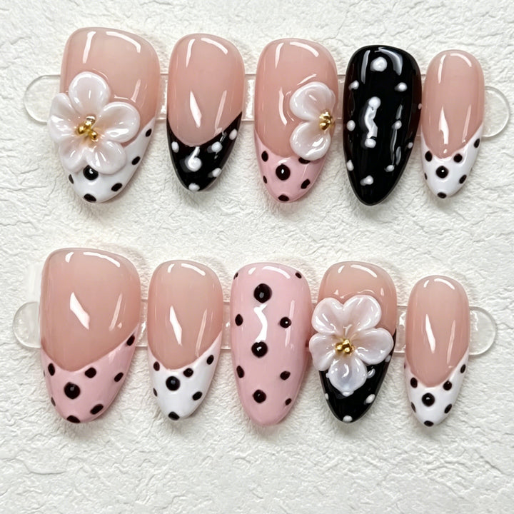 Floral and Polka Dot Press-On Nail Art Kalsten