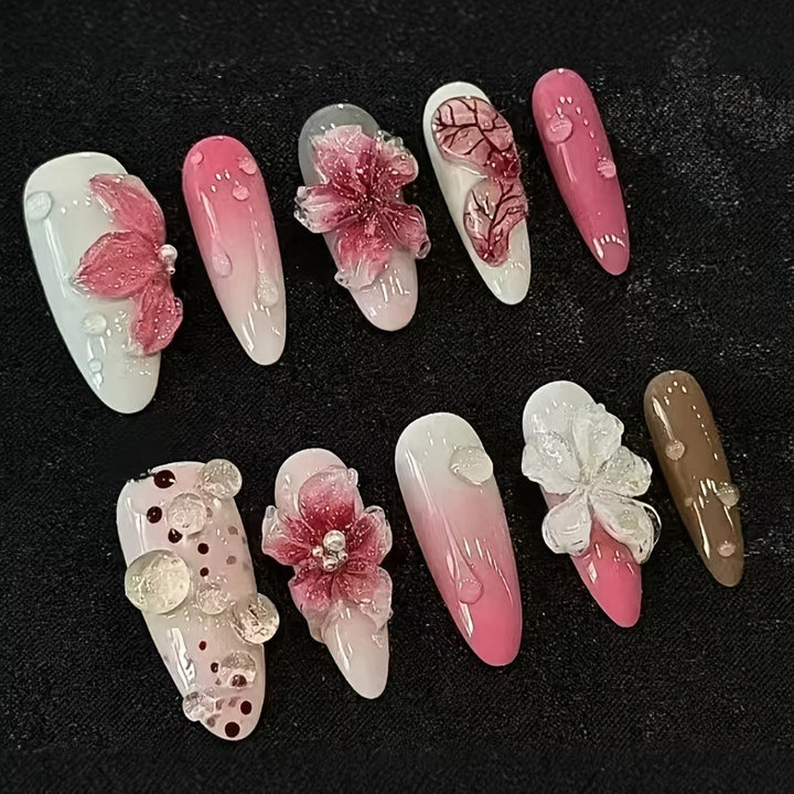Elegant Artificial Nails with Botanical Designs Kalsten