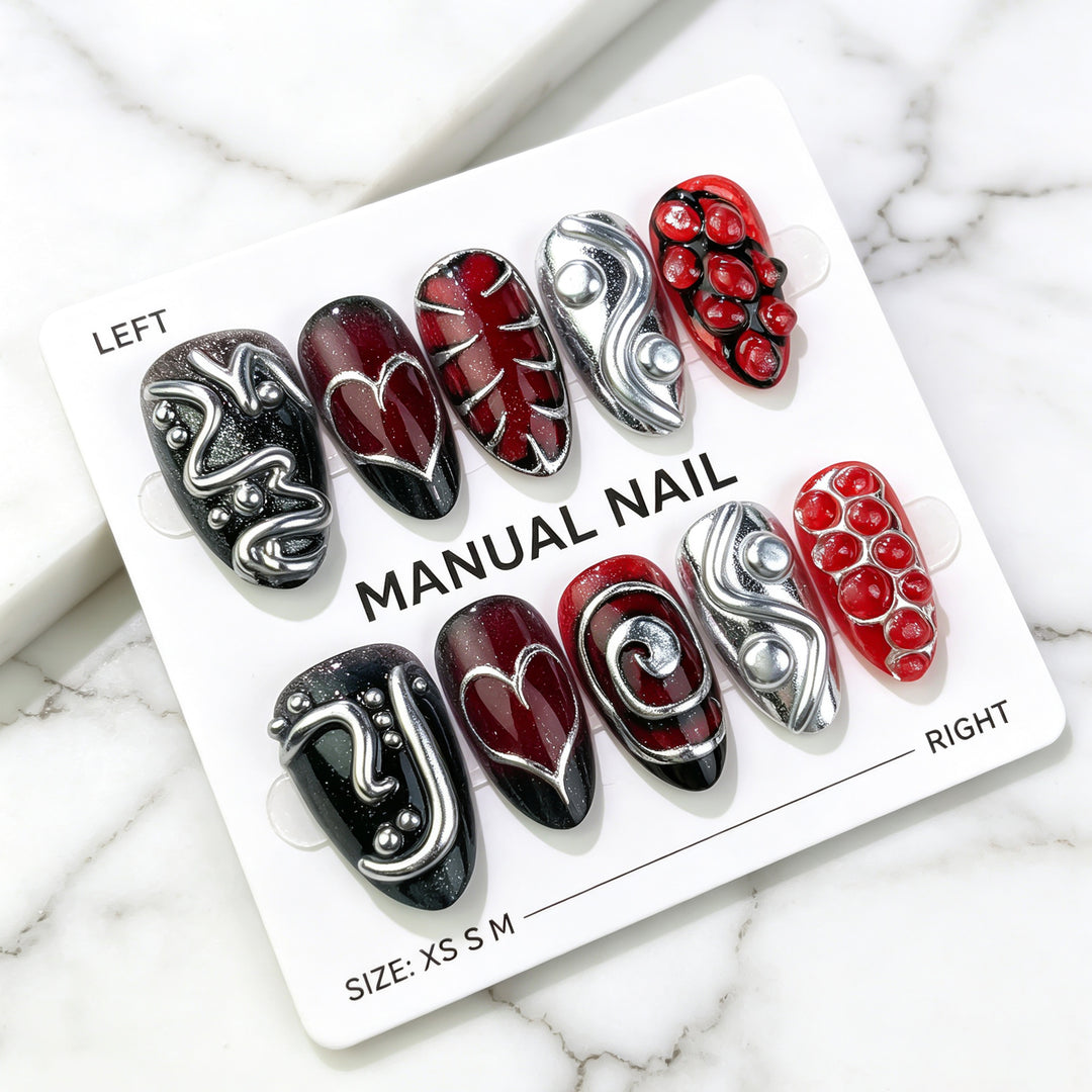 Artistic 3D Embellished Press-On Nail Set