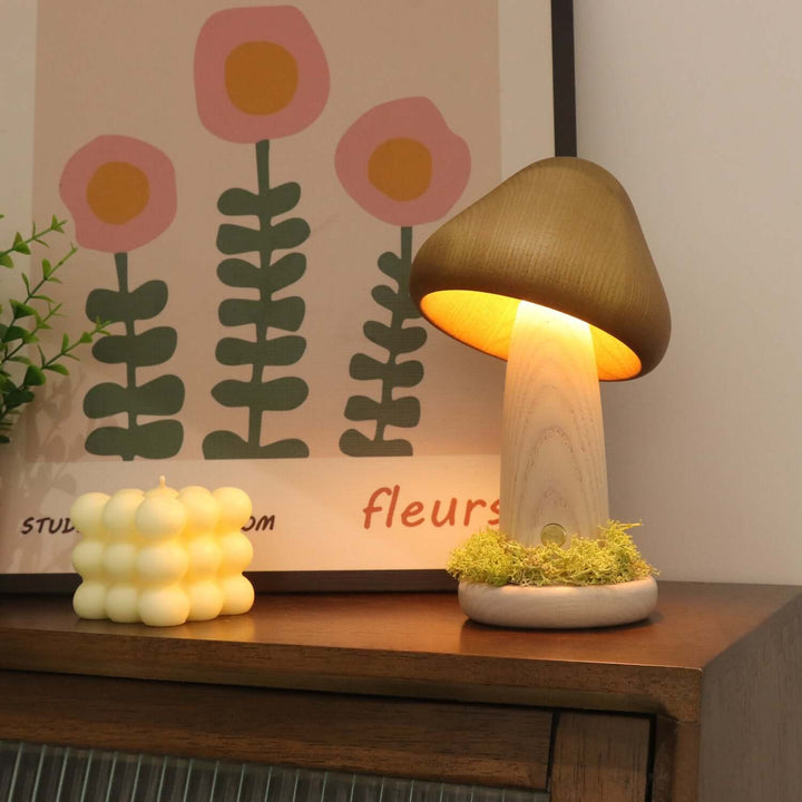 Twisted Mushroom Night Warm Light Touch Bedroom Bedhead Night Light Beech Wood LED USB Decorative Atmosphere Lamps Home Decor | Kalsten