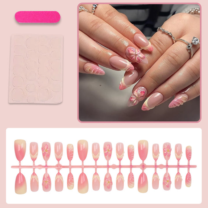 Artificial nail set with delicate floral designs and modern ombre effects Kalsten
