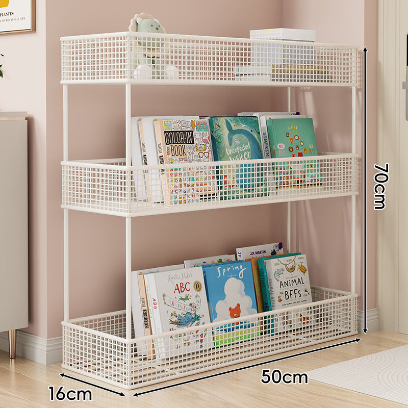 Freestanding Four‑Tier Metal Mesh Book and Display Shelf Rack
