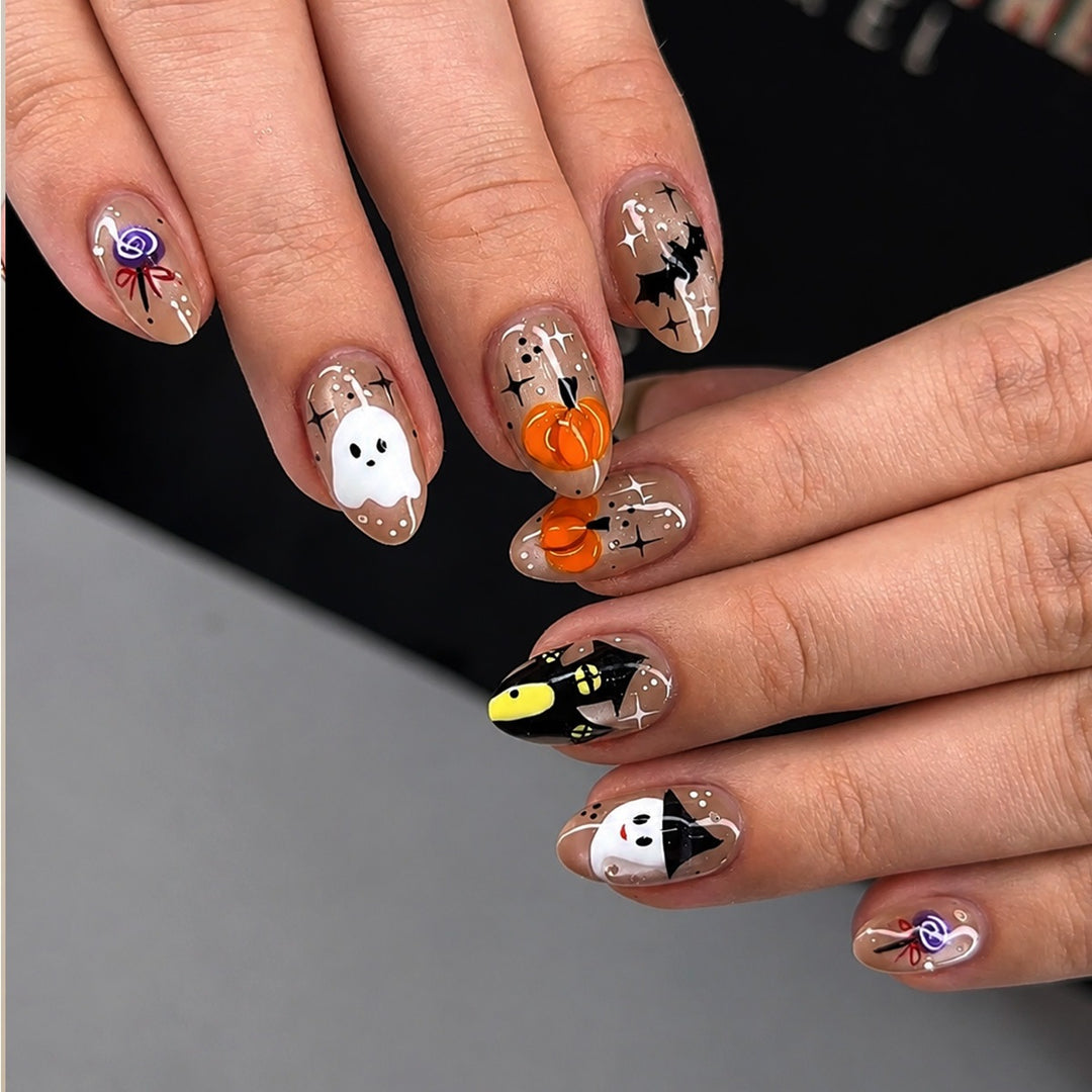 Artificial nail set with cheerful Halloween motif and artistic designs Kalsten